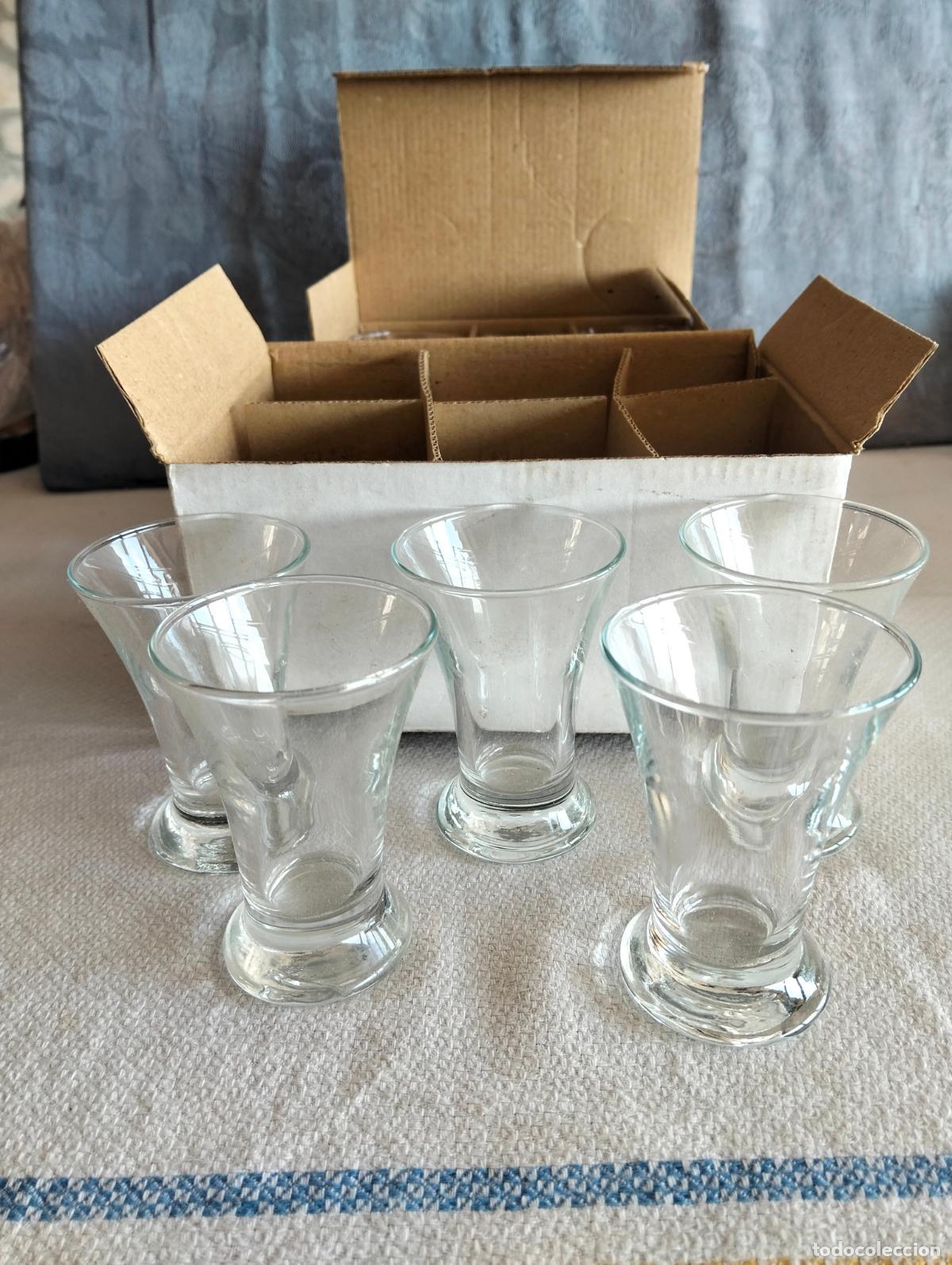 Vintage: Lote 6 vasos peque&ntilde;os vasitos de chupito bajos de cristal transparente vintage estilo a&ntilde;os 70-80