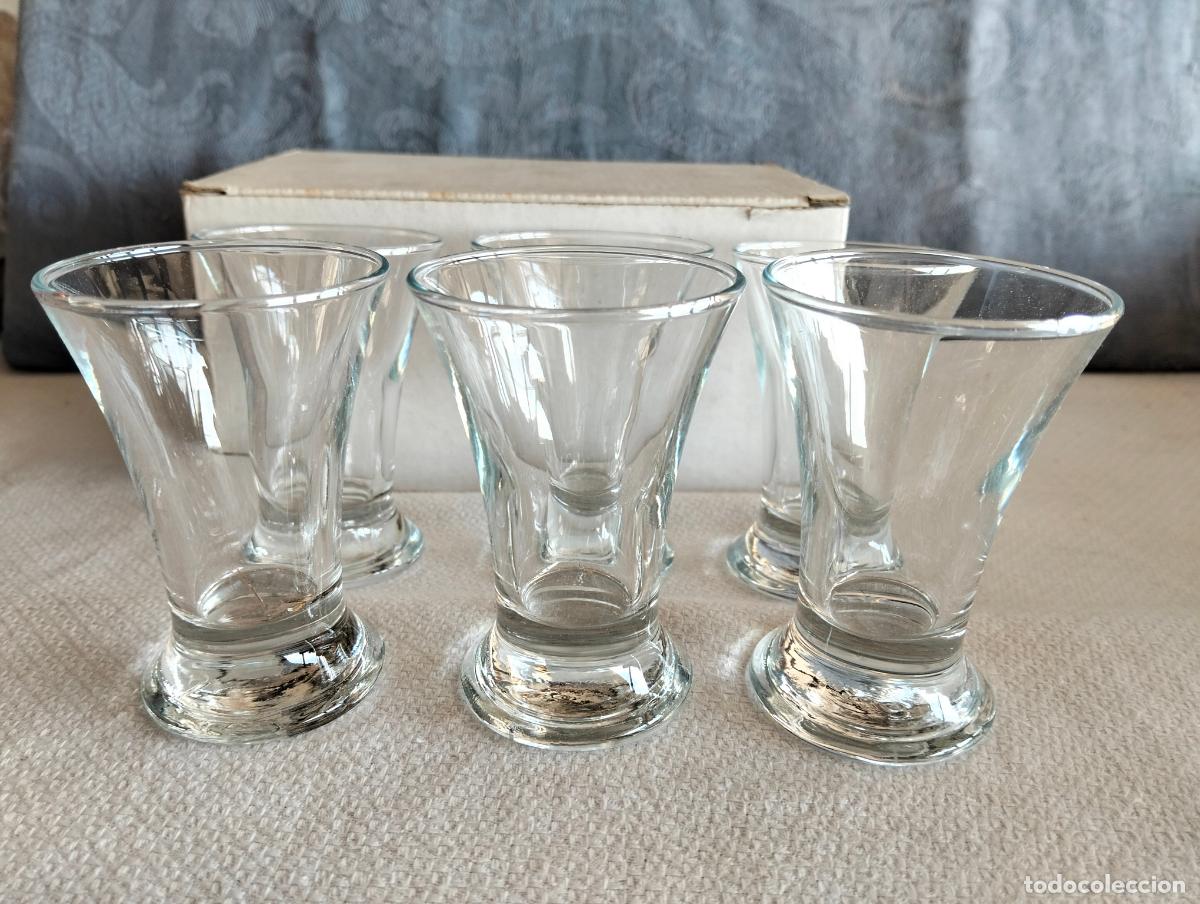 Vintage: Lote 6 vasos peque&ntilde;os vasitos de chupito bajos de cristal transparente vintage estilo a&ntilde;os 70-80
