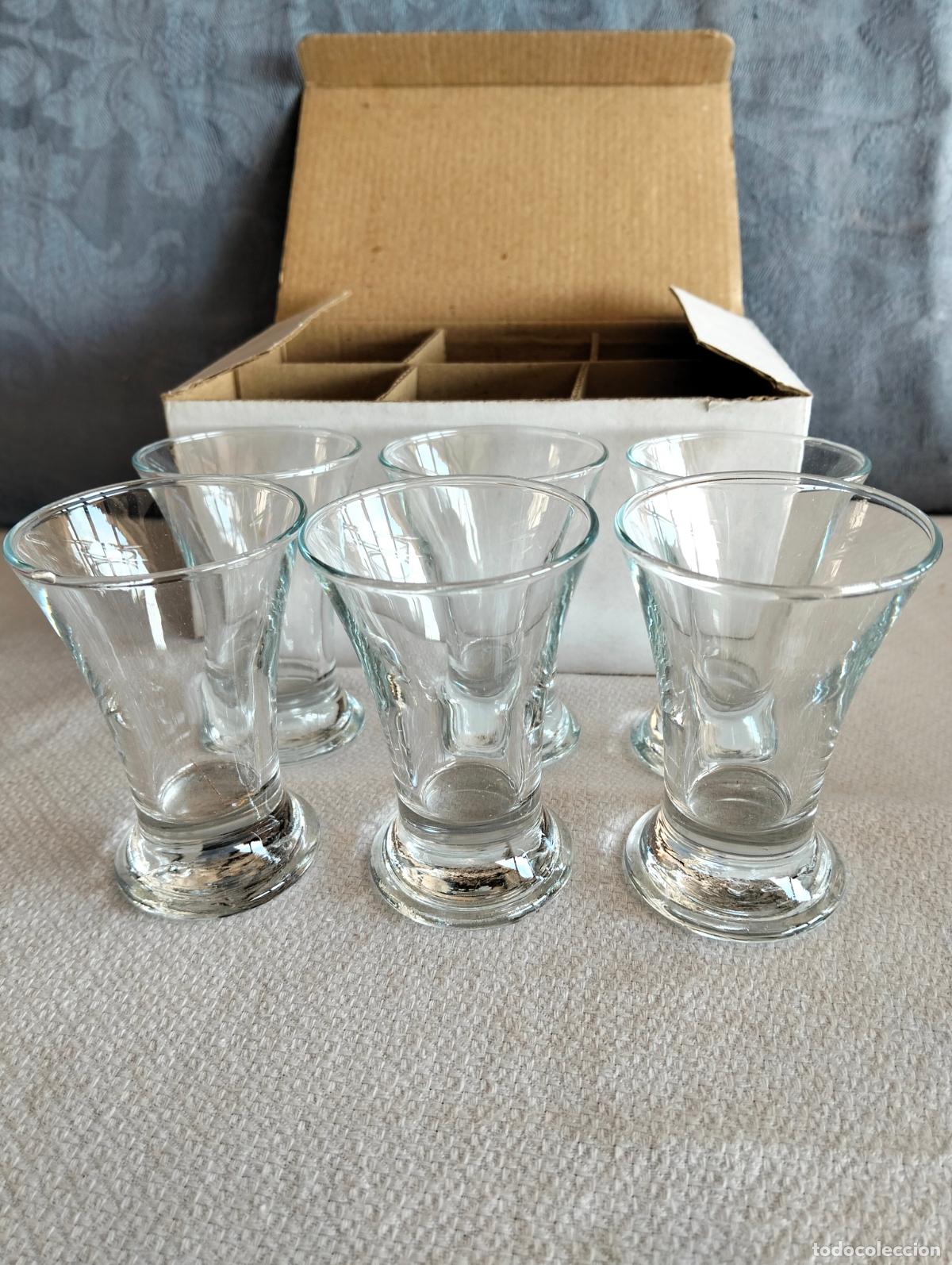 Vintage: Lote 6 vasos peque&ntilde;os vasitos de chupito bajos de cristal transparente vintage estilo a&ntilde;os 70-80