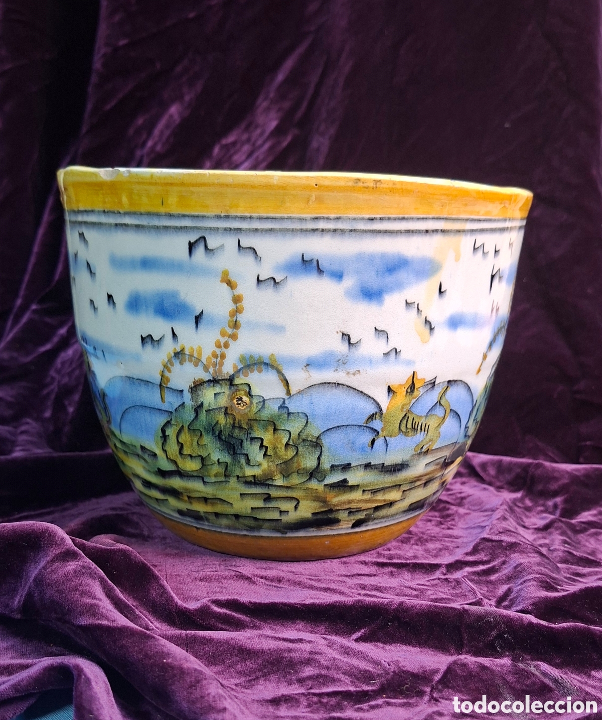 Vintage: Macetero artesanal principios S. XX pintado a mano