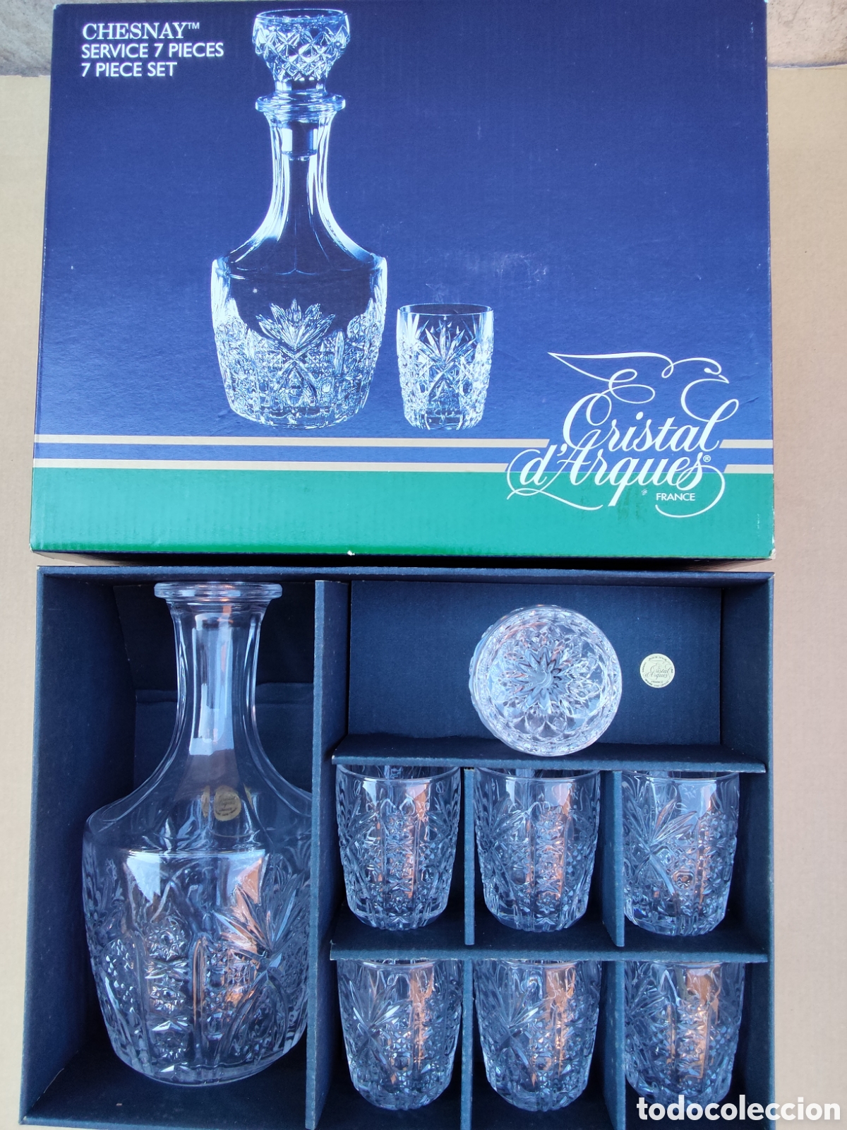Vintage: Licorera con vasos, cristal d'arques