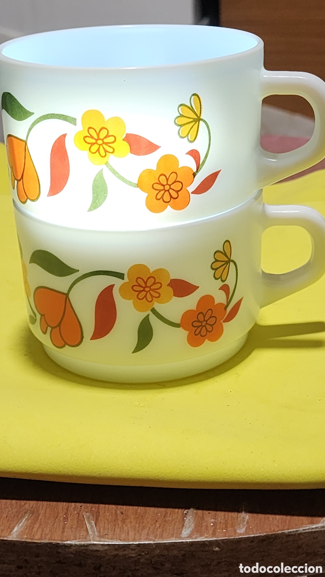Vintage: Pareja de Tazas / Mugs de Consom&eacute; Arcopal France - Modelo Lotus (A&ntilde;os 70)