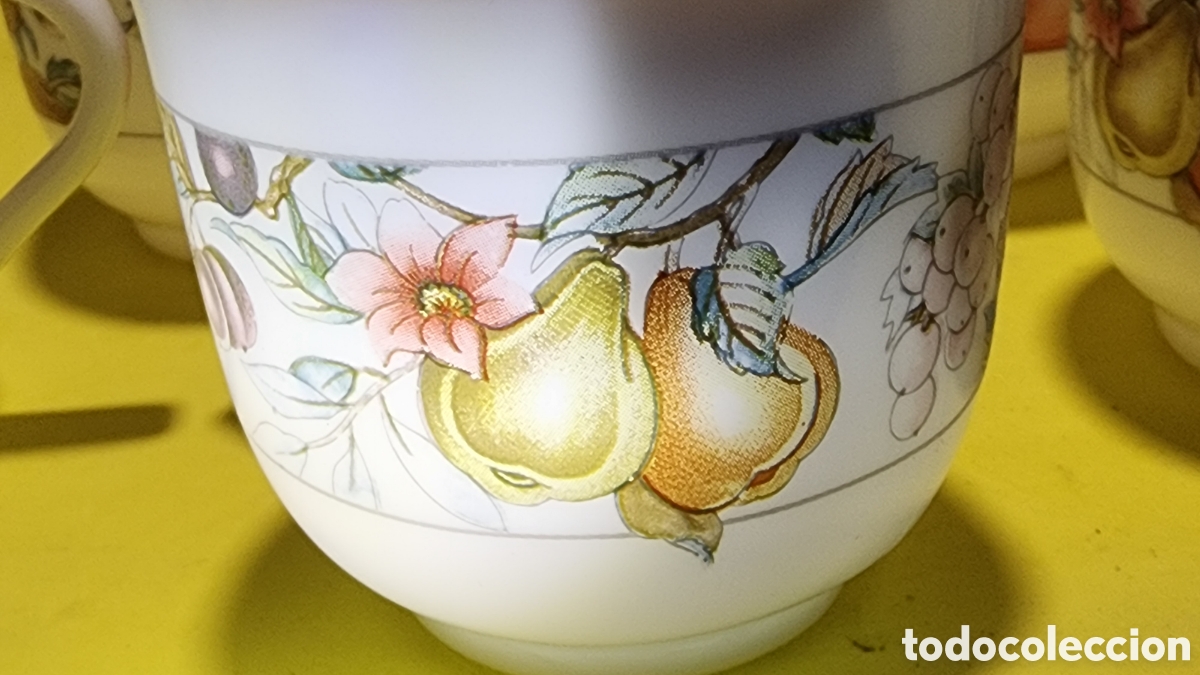 Vintage: Lote de 5 Tazas Vintage Arcopal France - Motivo Frutas (Vidrio Opalina)