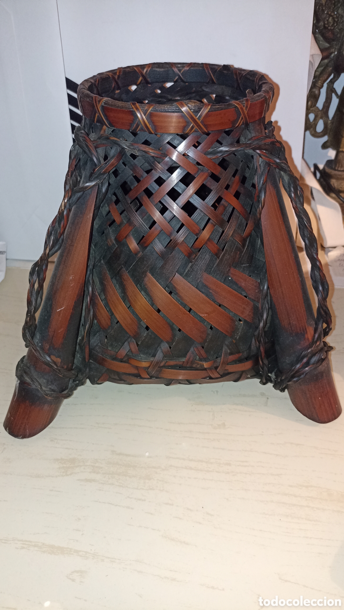 Vintage: Jarr&oacute;n / Cesto de Bamb&uacute; Trenzado Artesanal - Estilo Asi&aacute;tico / Ikebana (25 cm)