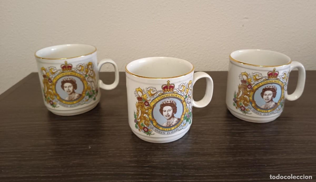 Vintage: HERMOSO JUEGO DE 3 TAZAS DE CER&Aacute;MICA CONMEMORATIVAS HECHA POR CHURCHILL VINTAGE,HECHA EN INGLATERRA