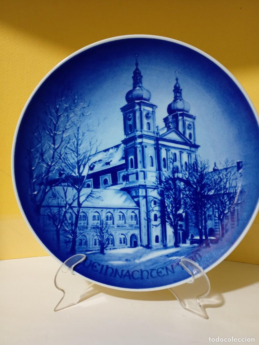Vintage: PLATO DECORATIVO DE PORCELANA ALEMANA, TEMA PAISAJE INVIERNO COLOR AZUL