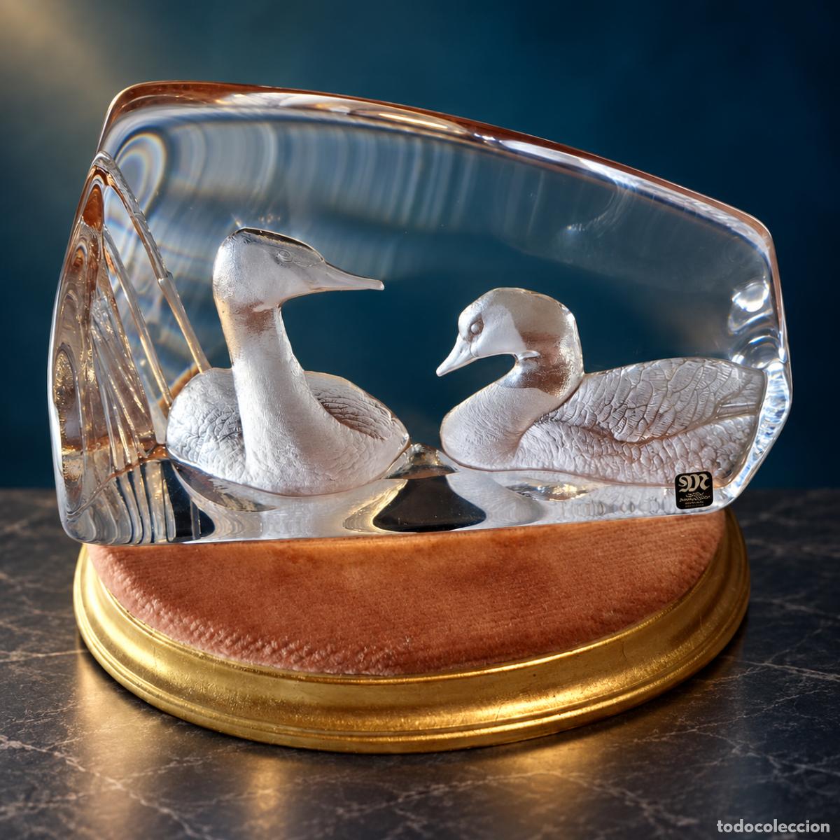Vintage: Mats Jonasson Pareja de Aves Cristal Firmado