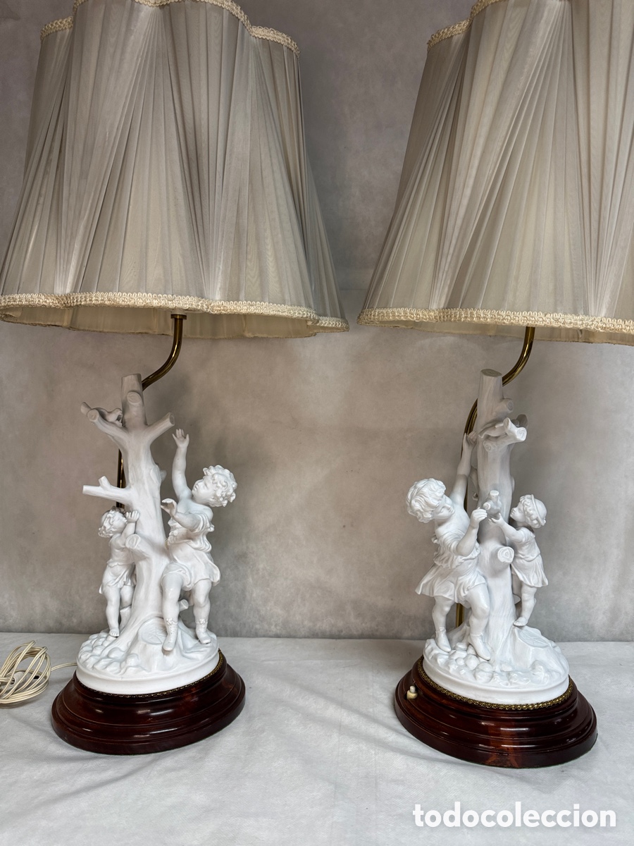 Vintage: Parejas de l&aacute;mparas en Porcelana Biscuit