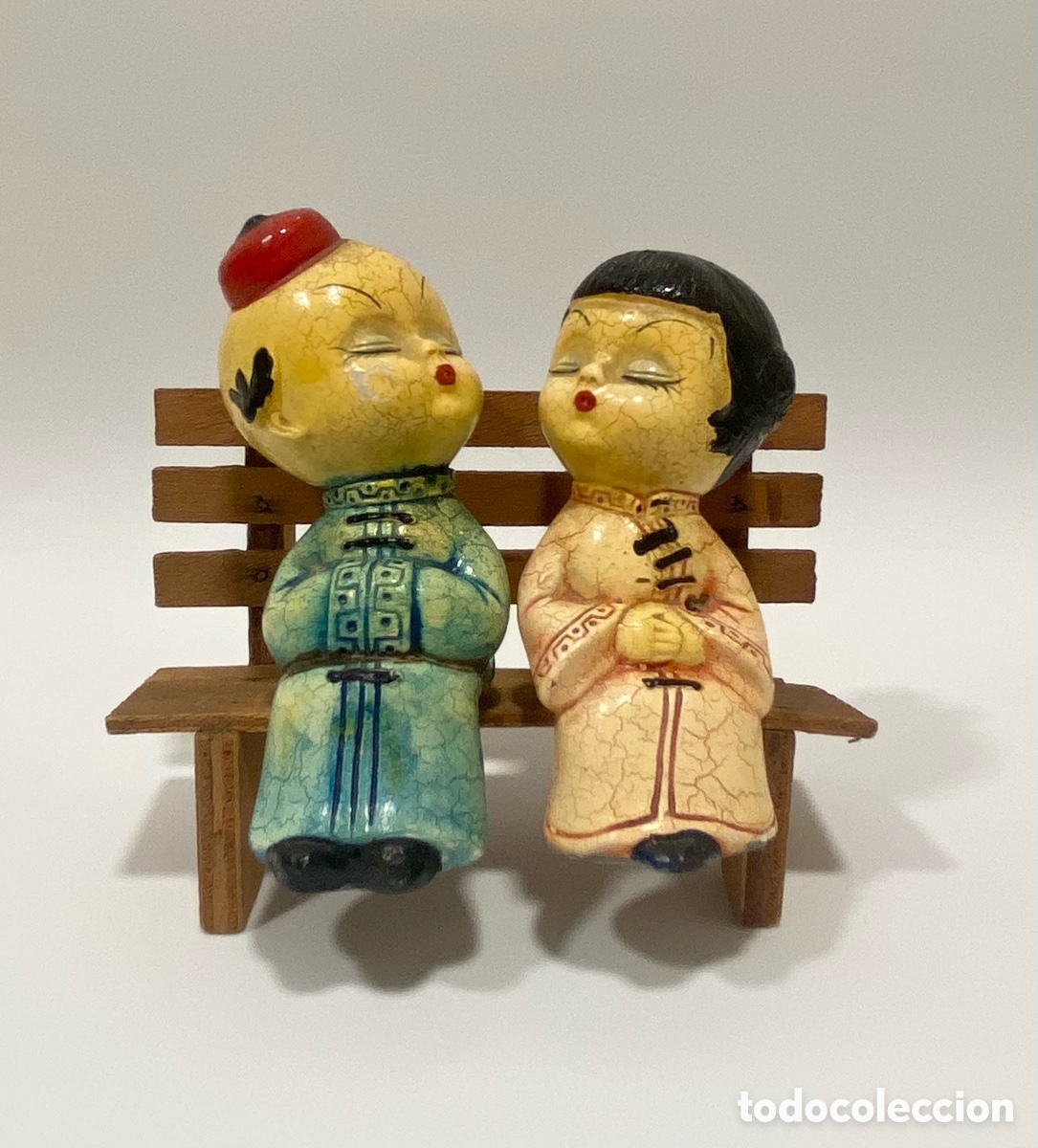 Vintage: Pareja de chinitos besucones, vintage , beso porcelana