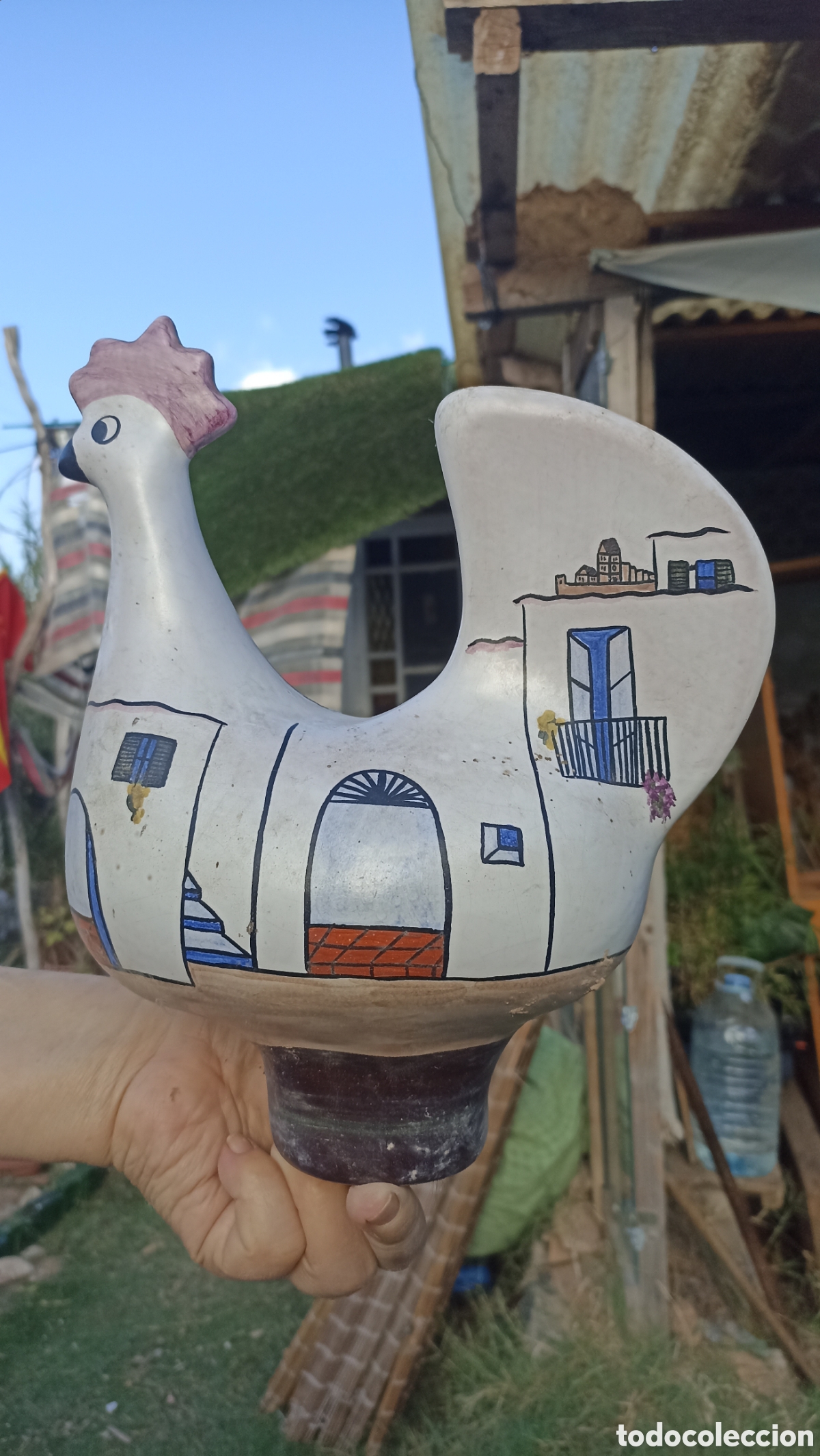 Vintage: Figura gallina de cer&aacute;mica artesanal pintada a mano &ndash; Estilo r&uacute;stico / mediterr&aacute;neo