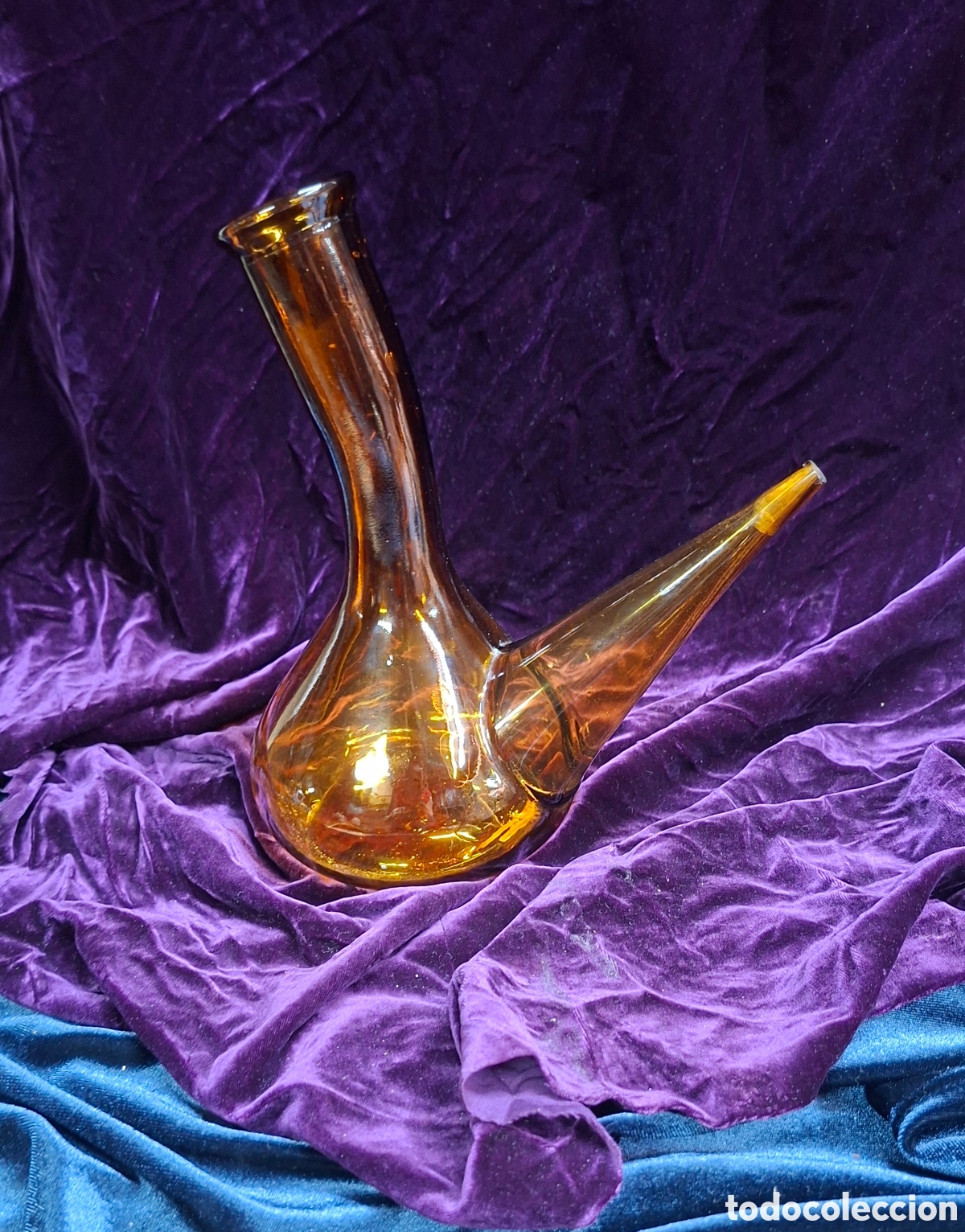 Vintage: Antiguo porr&oacute;n de vidrio soplado color &aacute;mbar - Vidrio artesanal - Siglo XX - 20 cm