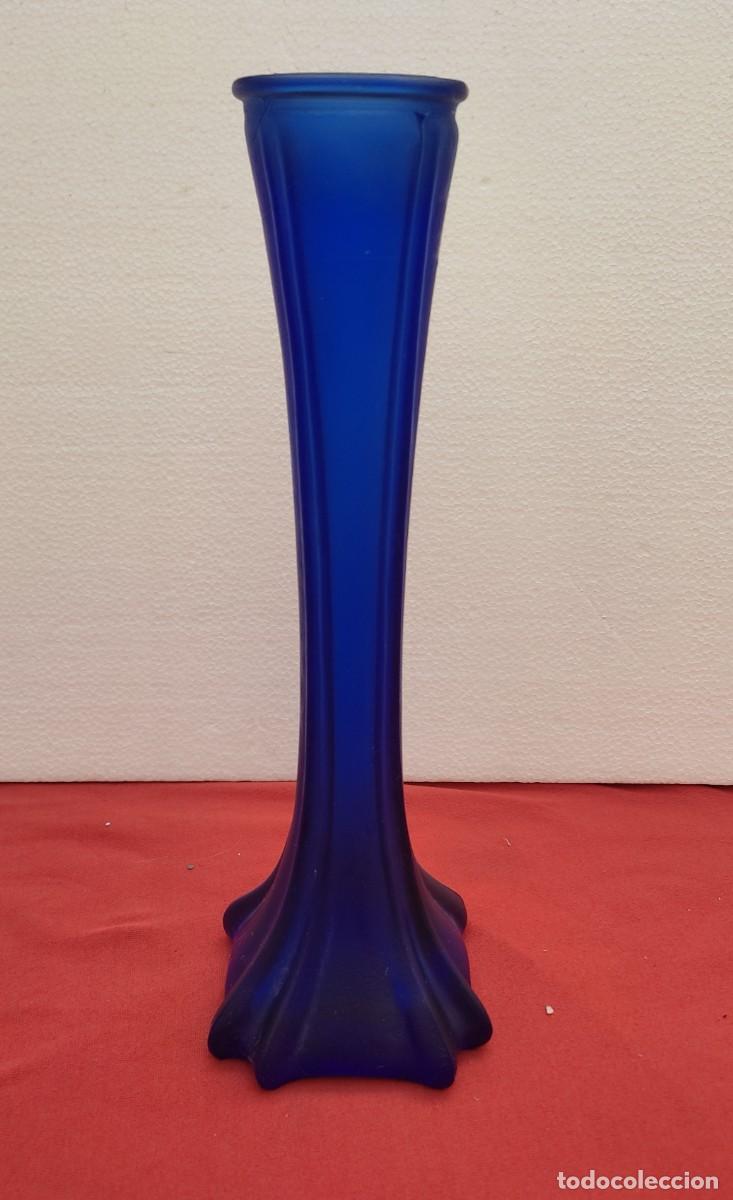 Vintage: jarron florero cristal azul vintage - 31cm de alto