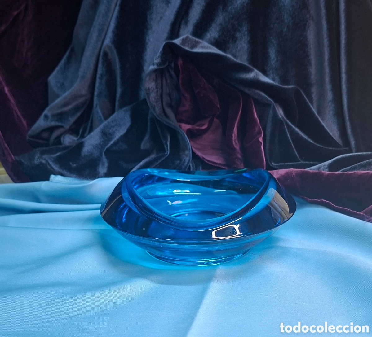 Vintage: Cuenco de cristal soplado azul