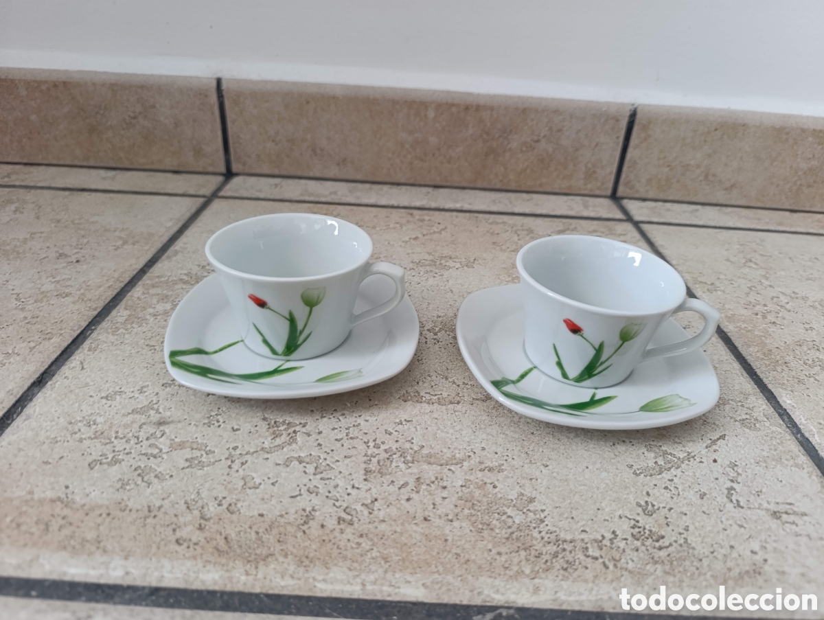Vintage: 2 tazas m&aacute;s platillos porcelana Francesa