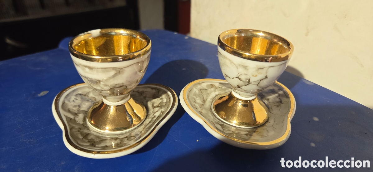 Vintage: Juego hueveras &rdquo;T&uacute; y yo&rdquo; porcelana alemana J&auml;ger