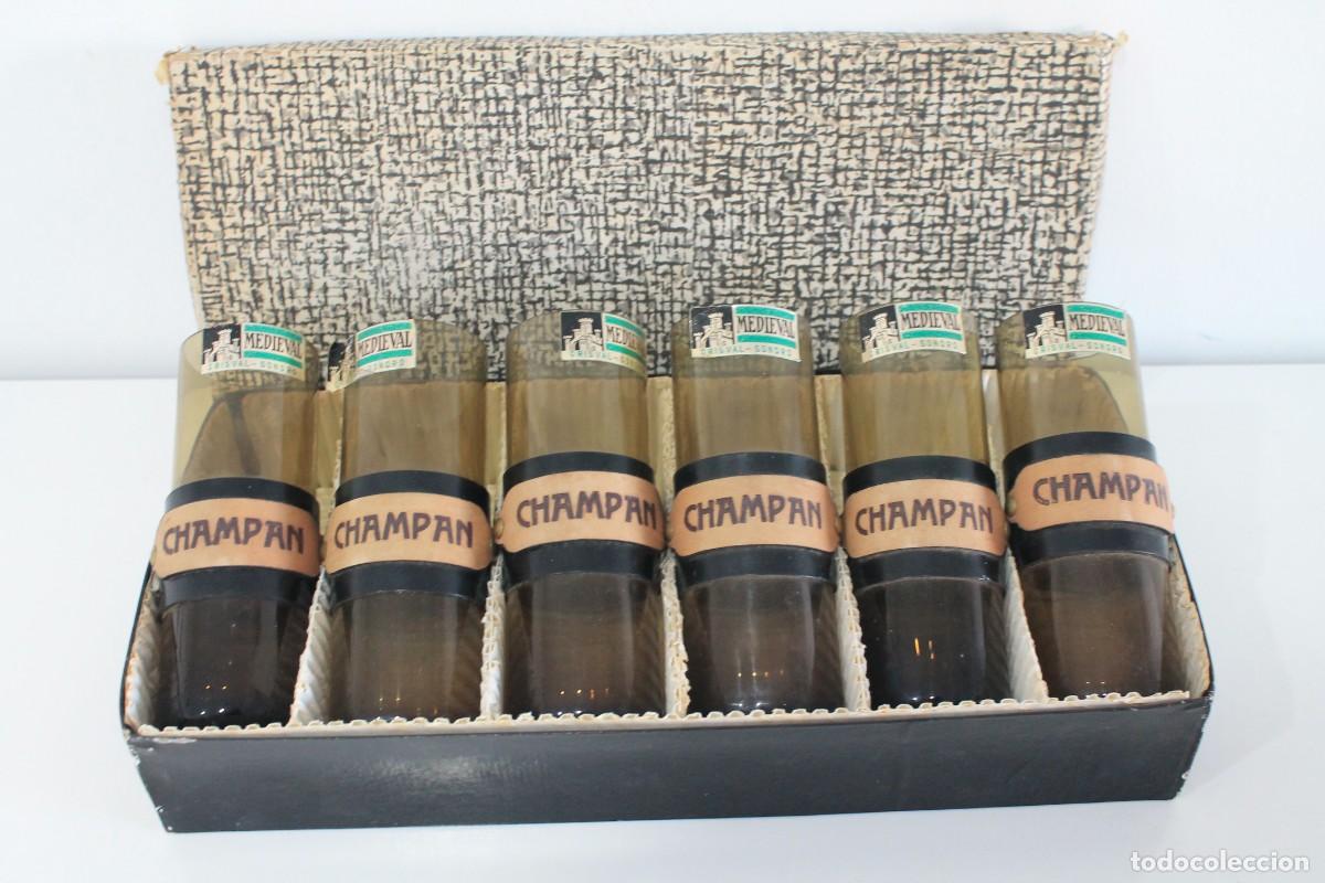 Vintage: LOTE 6 VASOS CRISVAL MEDIEVAL CRISTAL SONORO Y CUERO RETIRADO POR FRANCIA CHAMPAN A&Ntilde;OS 70