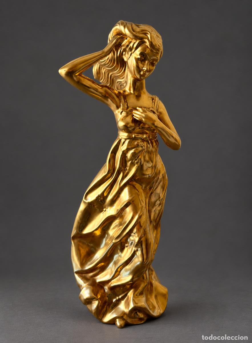 Vintage: Figura Nadal dorada de dama &ndash; porcelana/cer&aacute;mica hecha a mano