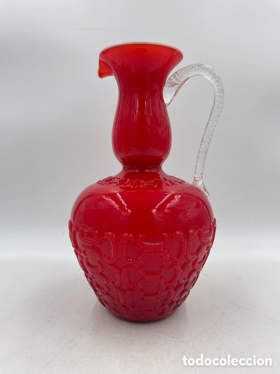 Vintage: Preciosa y Antigua Jarra de cristal rojo. Opalina fiorentina. Vintage original a&ntilde;os 60.