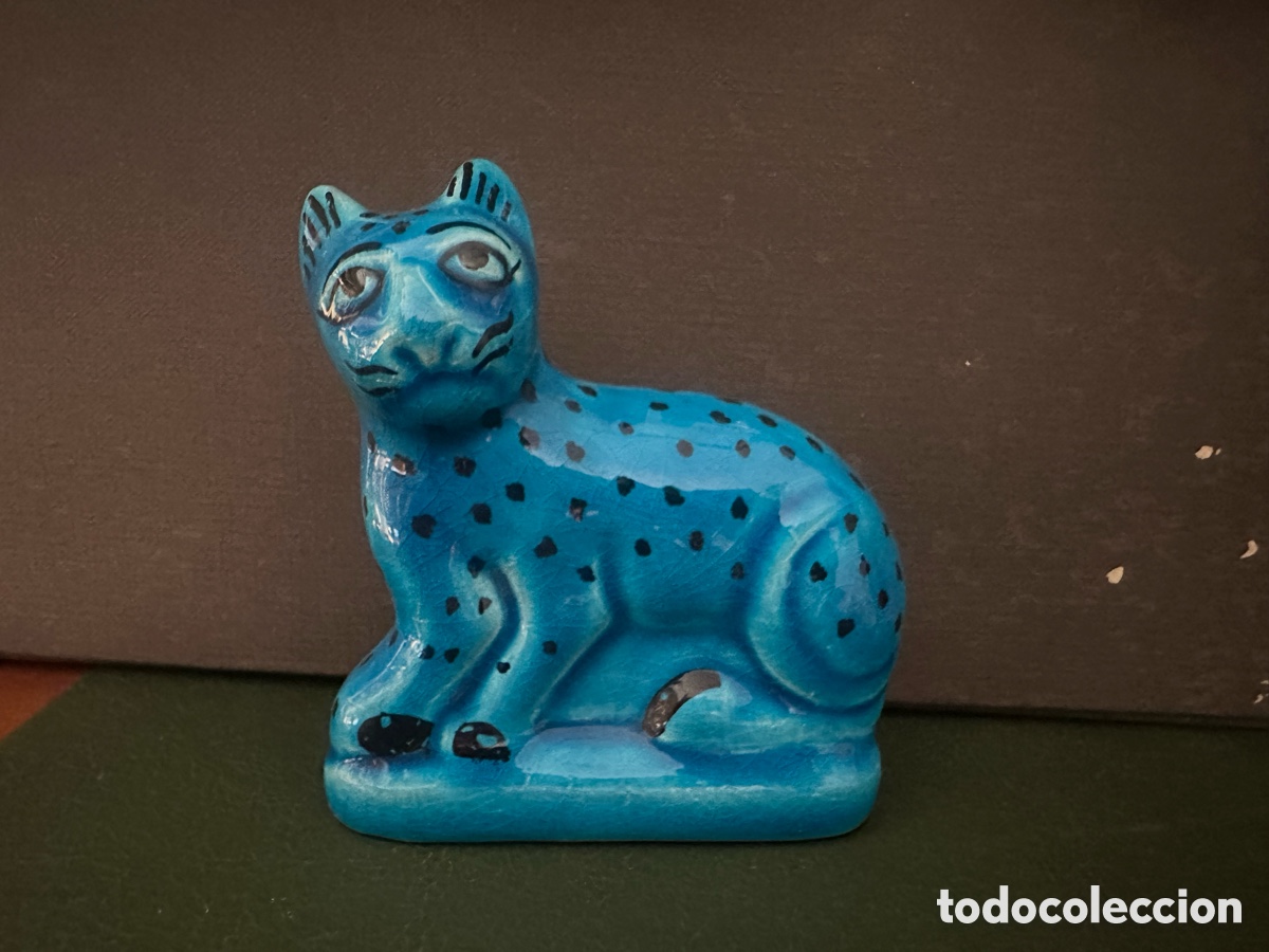Vintage: Gato egipcio de cer&aacute;mica azul. Museo brit&aacute;nico. Vintage