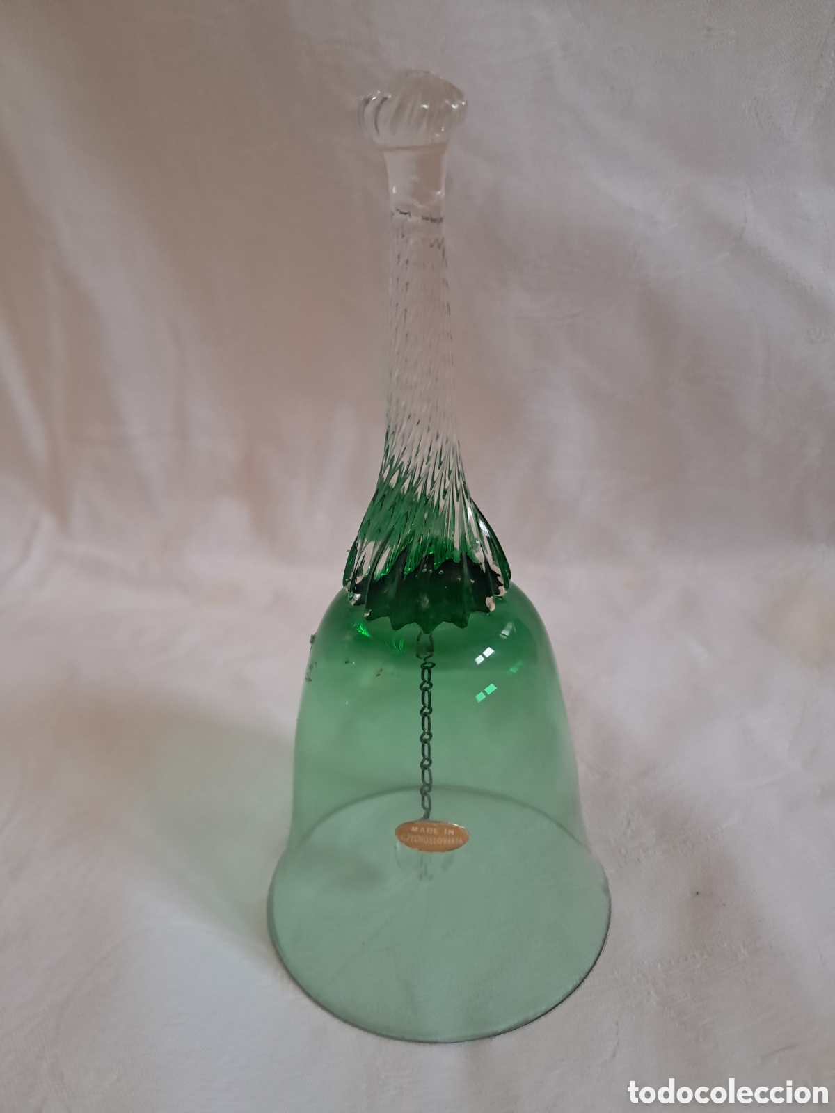 Vintage: Vintage Bohemian Green Glass Bell - Made in Czechoslovakia - 1970s/1980s (Original Sticker)