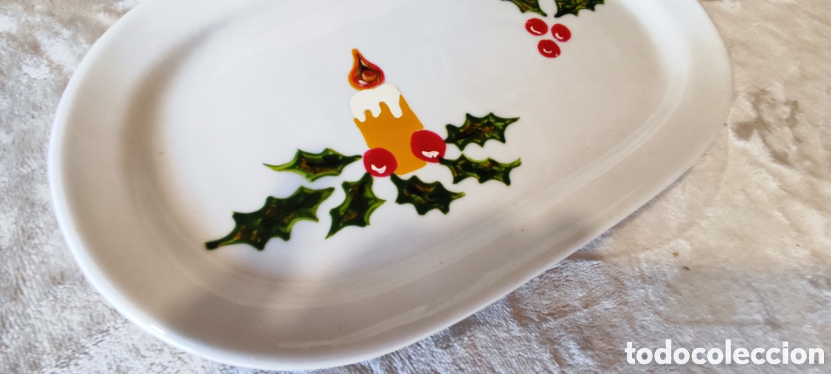 Vintage: Fuente ovalada Vintage de porcelana Fabio Factory con motivo navide&ntilde;o retro, a&ntilde;os 80-90