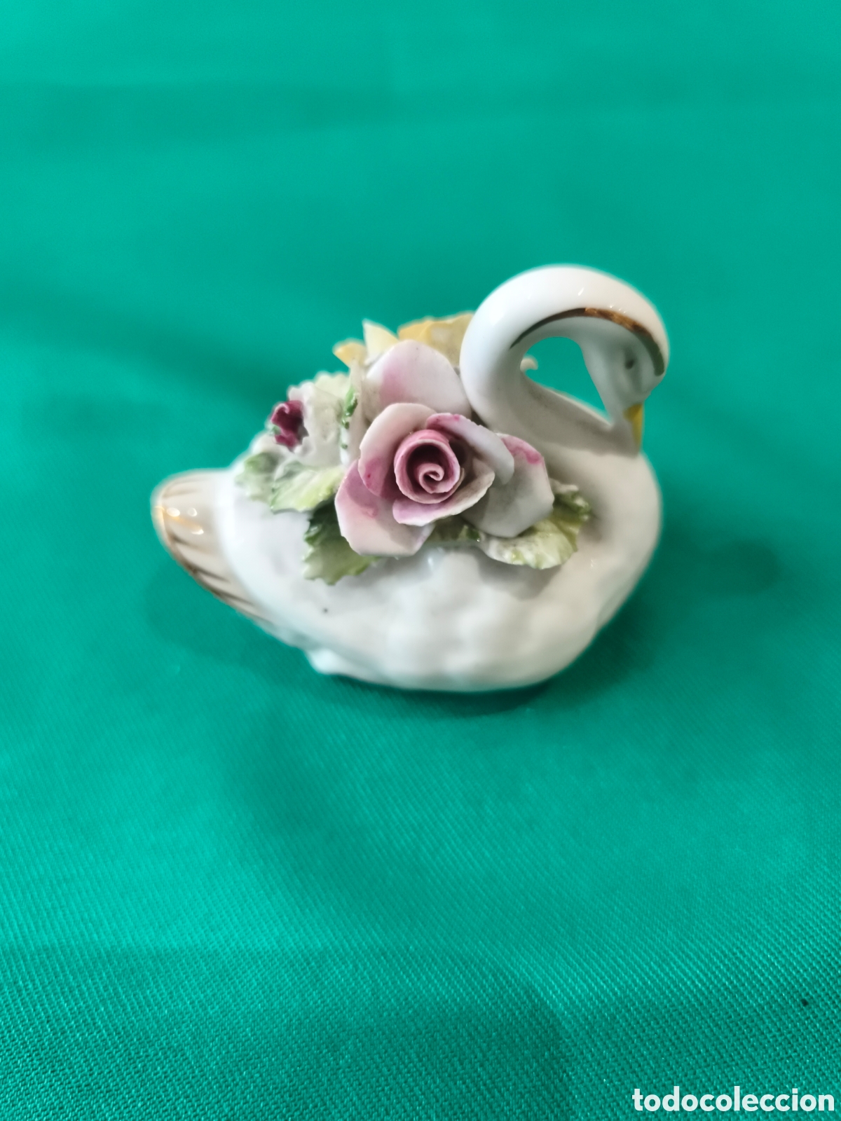 Vintage: Cisne de Porcelana Inglesa &rdquo;Royal Adderley&rdquo; - Flores Hechas a Mano