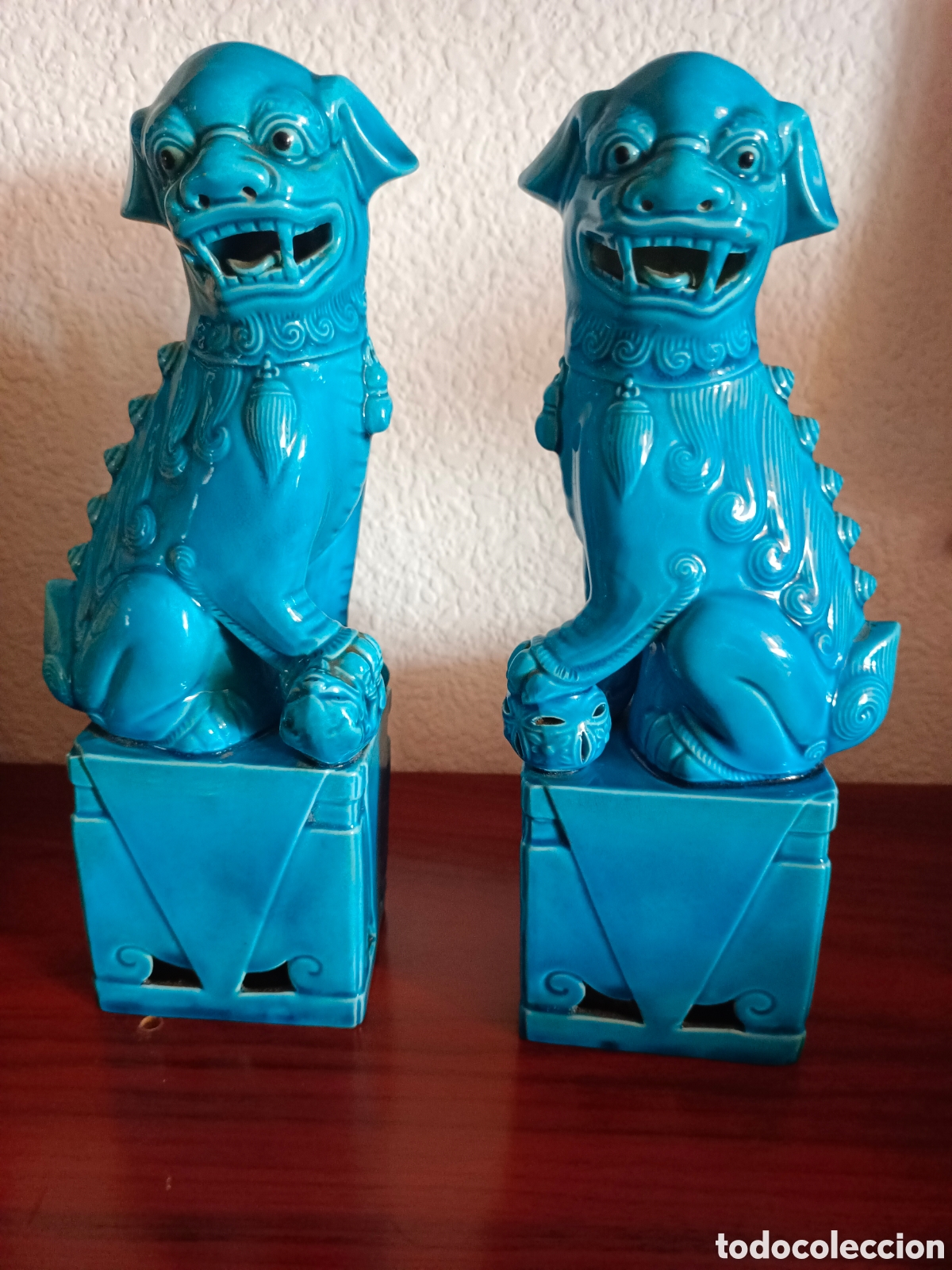 Vintage: Figuras Guardianes de cer&aacute;mica azul