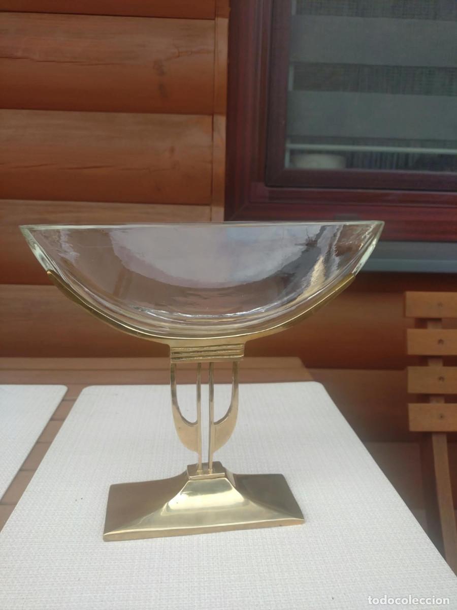Vintage: Centro de mesa modernista laton y cristal