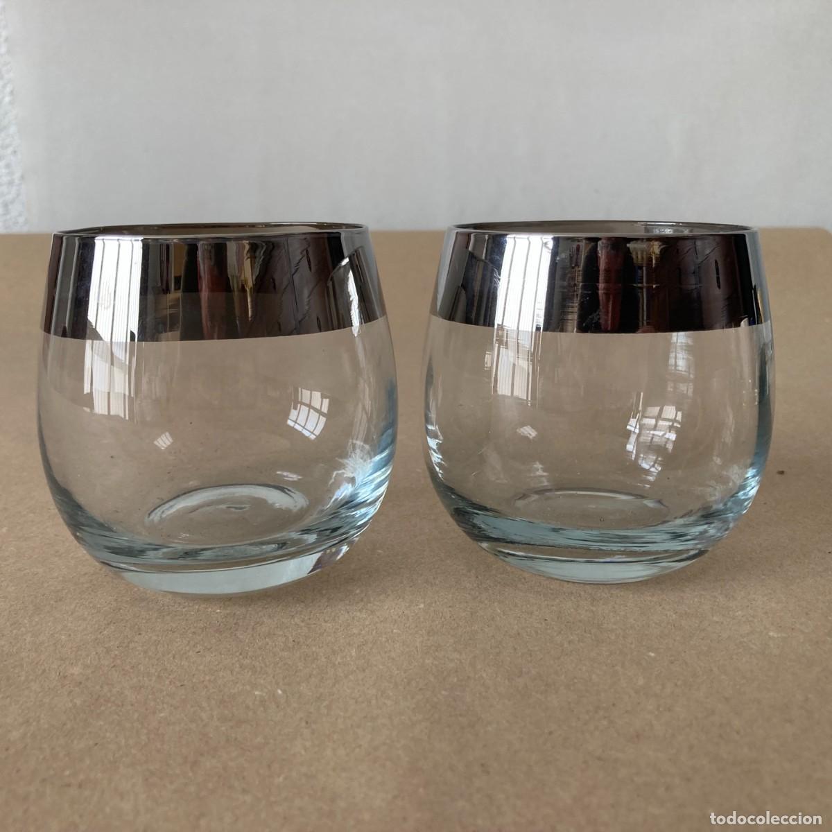Vintage: LOTE 2 VASOS CRISTAL BORDE CROMADO BRILLANTE, WHISKY LOWBALL,ESTILO ROLY POLY POSIBLE DOROTHY THORPE