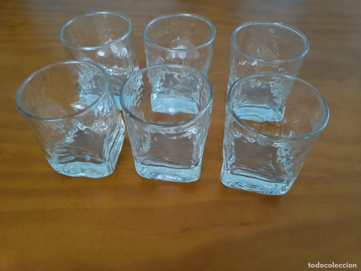 Vintage: LOTE ANTIGUO JUEGO DE 6 ORIGINALES VASOS VINTAGE DE WHISKY, CRISTAL GRUESO CON BASE CUADRADA, NUEVO