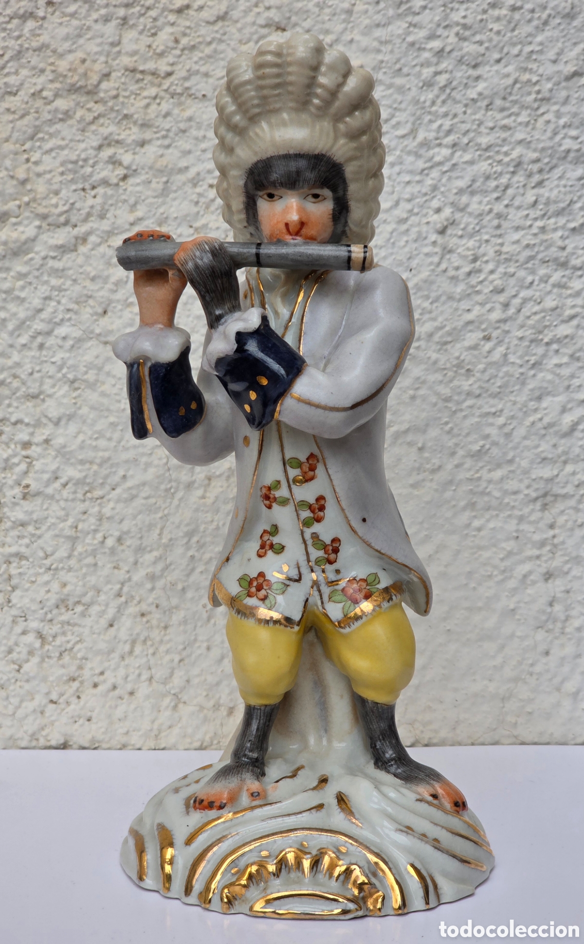 Vintage: Figura Mono M&uacute;sico Flautista Francia Versalles Porcelana Artisan Valencia Decoraci&oacute;n Flauta Rota!!!