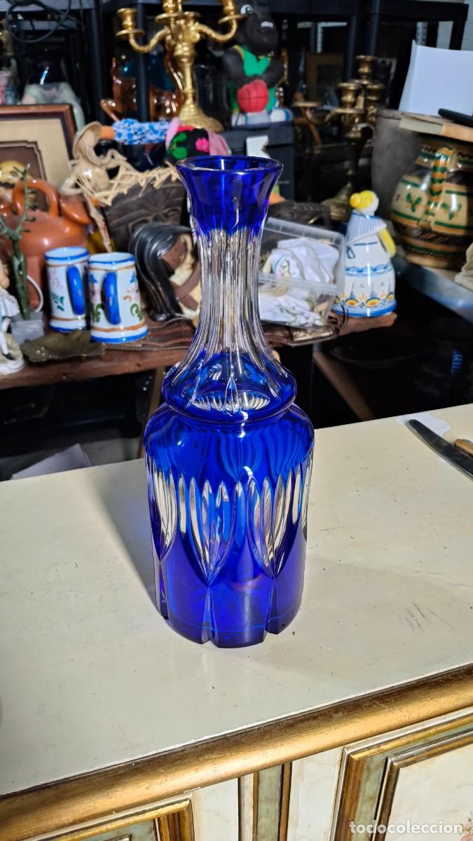 Vintage: Carafe cristal de boh&egrave;me cobalt &eacute;tat neuf