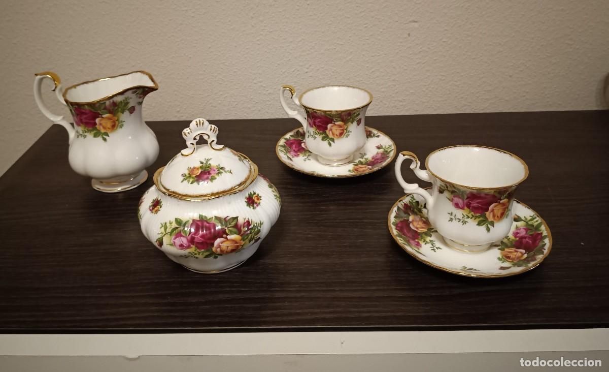 Vintage: PRECIOSO JUEGO DE 2 DUO DE CAF&Eacute;(2 TAZAS+2 PLATILLOS)+AZUCARERO CON TAPA+LECHERA DE PORCELANA FINA
