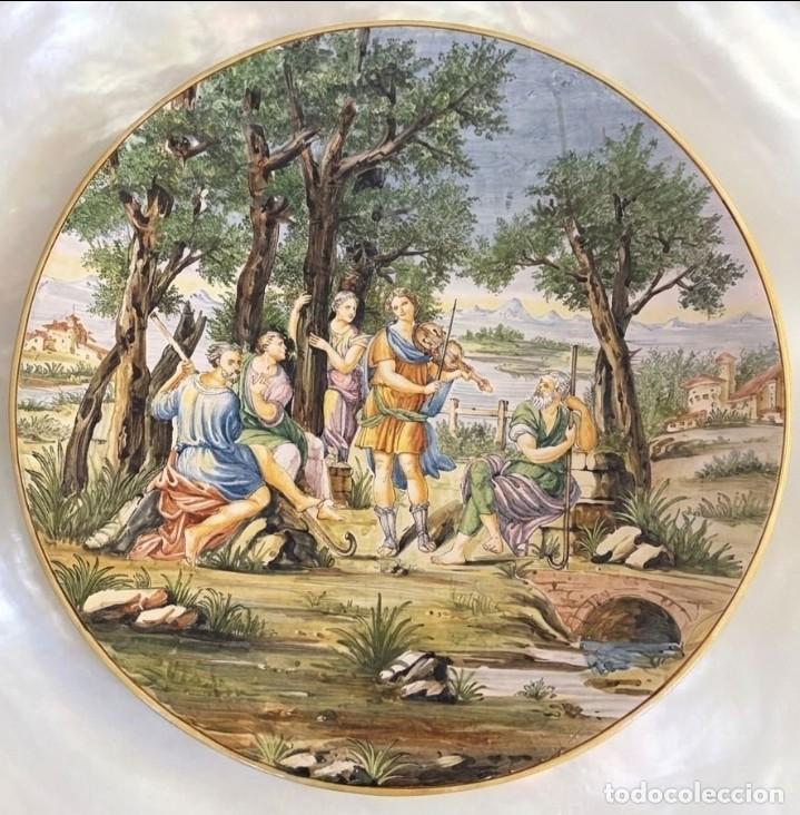Vintage: Angelo Minghetti (1822&ndash;1885) - Plato - May&oacute;lica - El cargador de Orfeo