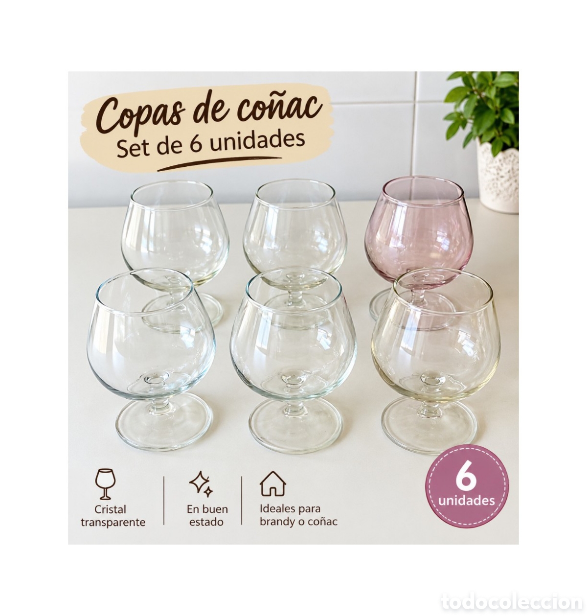 Vintage: Juego 6 copas bal&oacute;n vintage