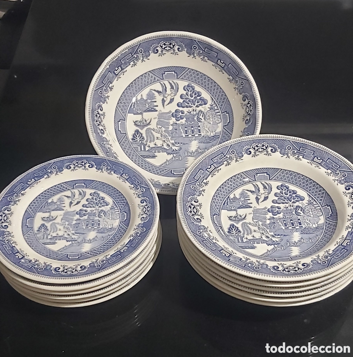 Vintage: Vajilla Vintage Blue Willow 12 Platos + Ensaladera Grande - Castellania (Italia)