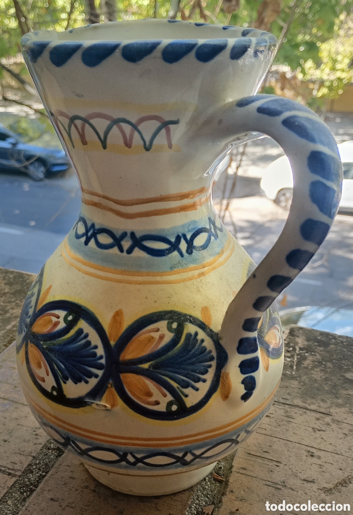 Vintage: Antigua Jarra Vinatera de Cer&aacute;mica de El Puente del Arzobispo - Firmada ECF - A&ntilde;os 60/70 - 21 cm