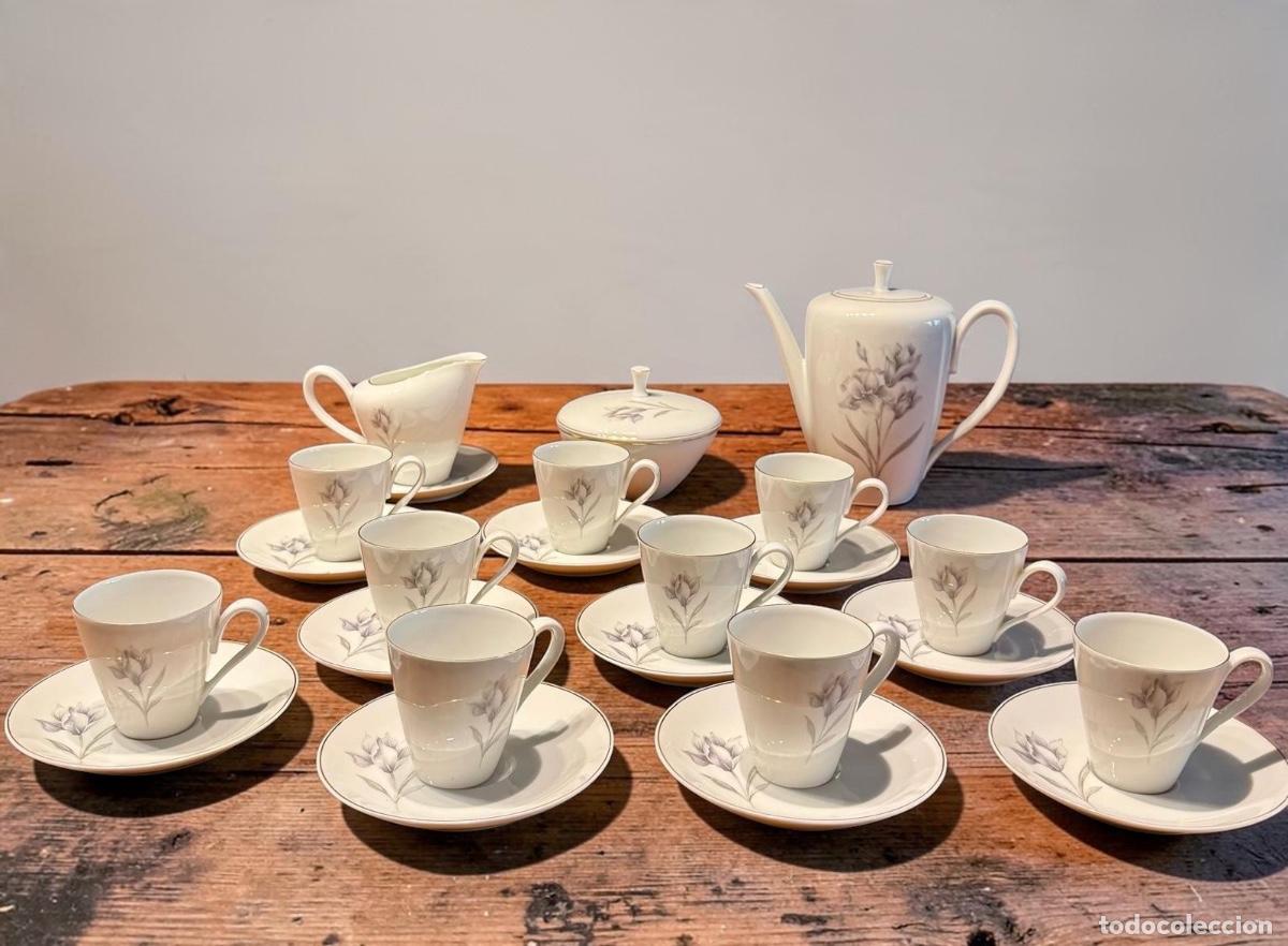 Vintage: Antiguo Juego de Caf&eacute; de Porcelana Fina BIDASOA - 10 Servicios Completo - A&ntilde;os 60/70