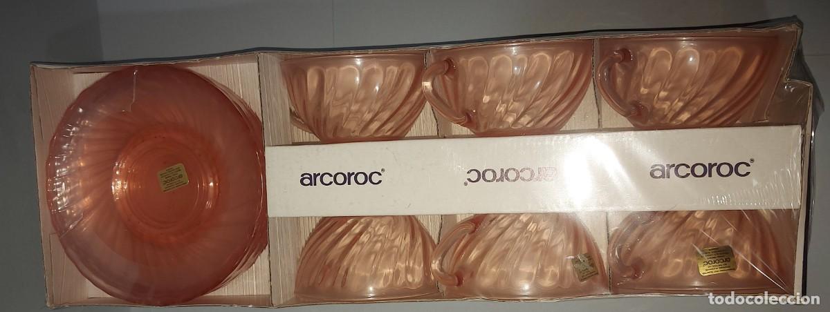 Vintage: TAZAS ARCOROC ROSALINE CRISTAL ROSA, JUEGO CAFE