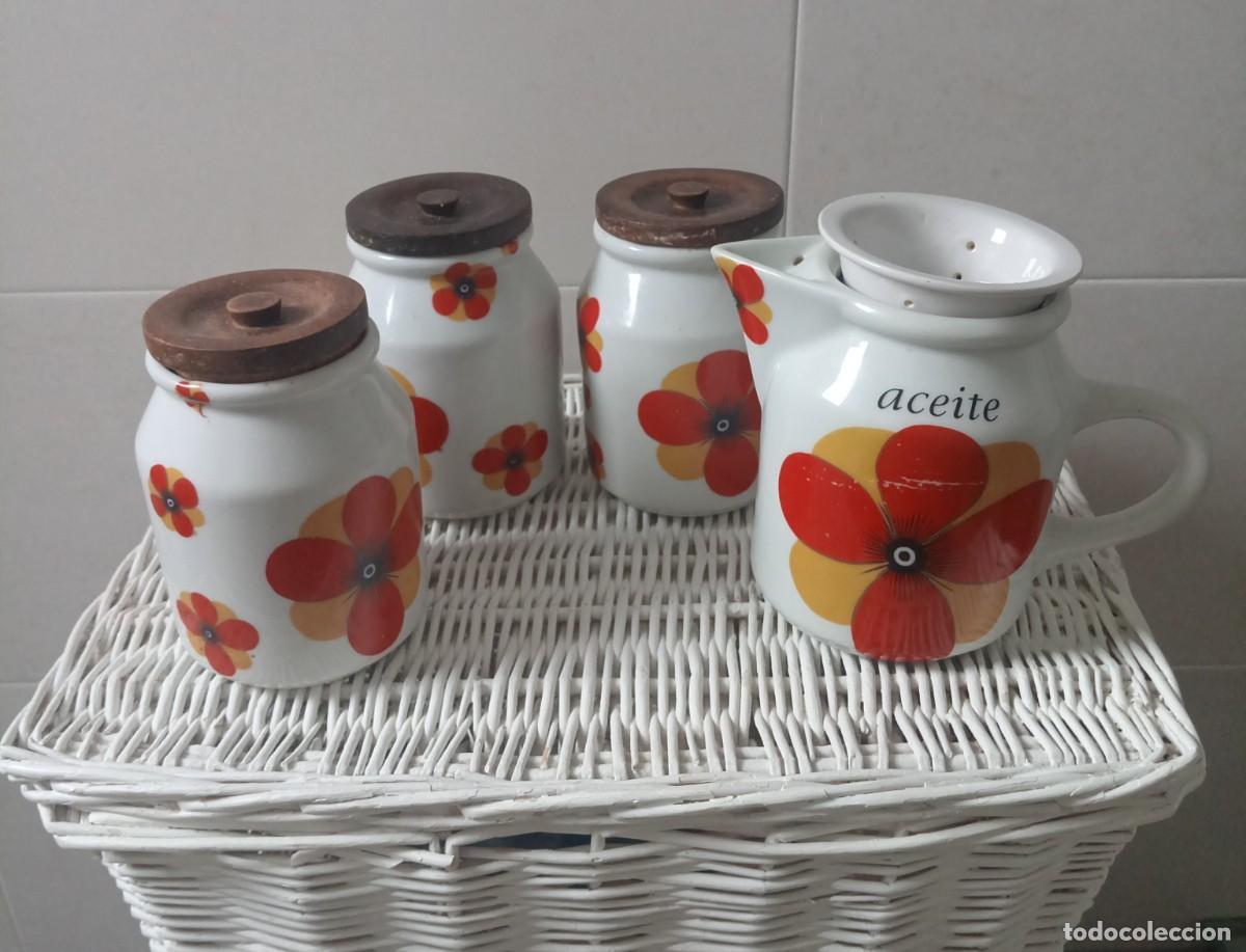 Vintage: Conjunto de cocina Aceitera y tarros Porcelana Vintage