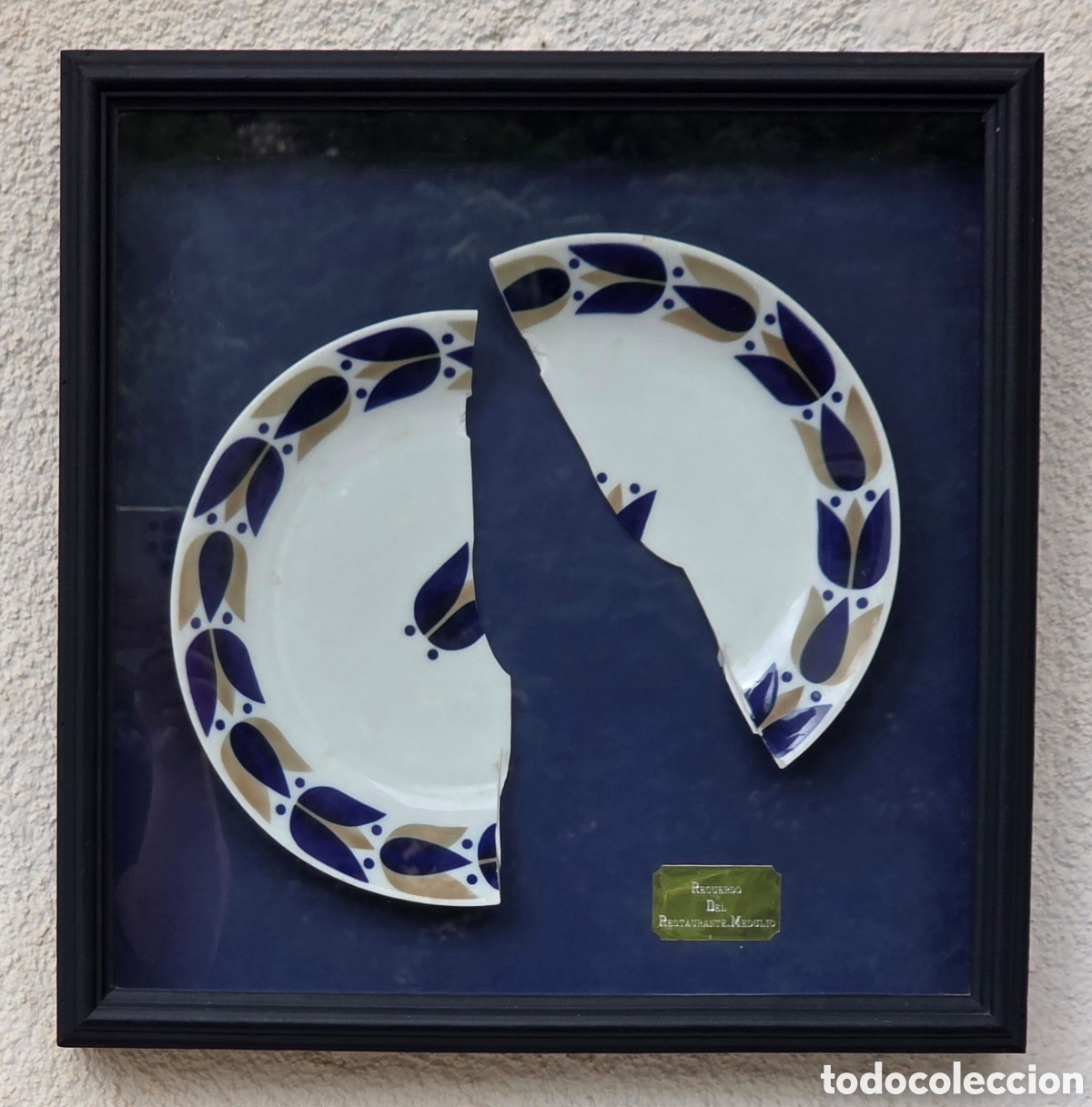 Vintage: Cuadro Plato Roto Porcelana Sargadelos Recuerdo Restaurante Gallego Medulio Barcelona Decoraci&oacute;n
