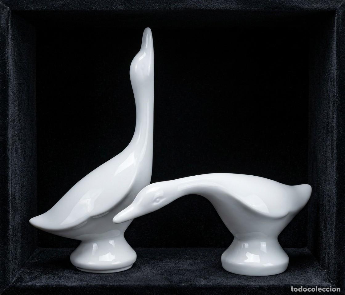 Vintage: Figura porcelana: pareja de cisnes