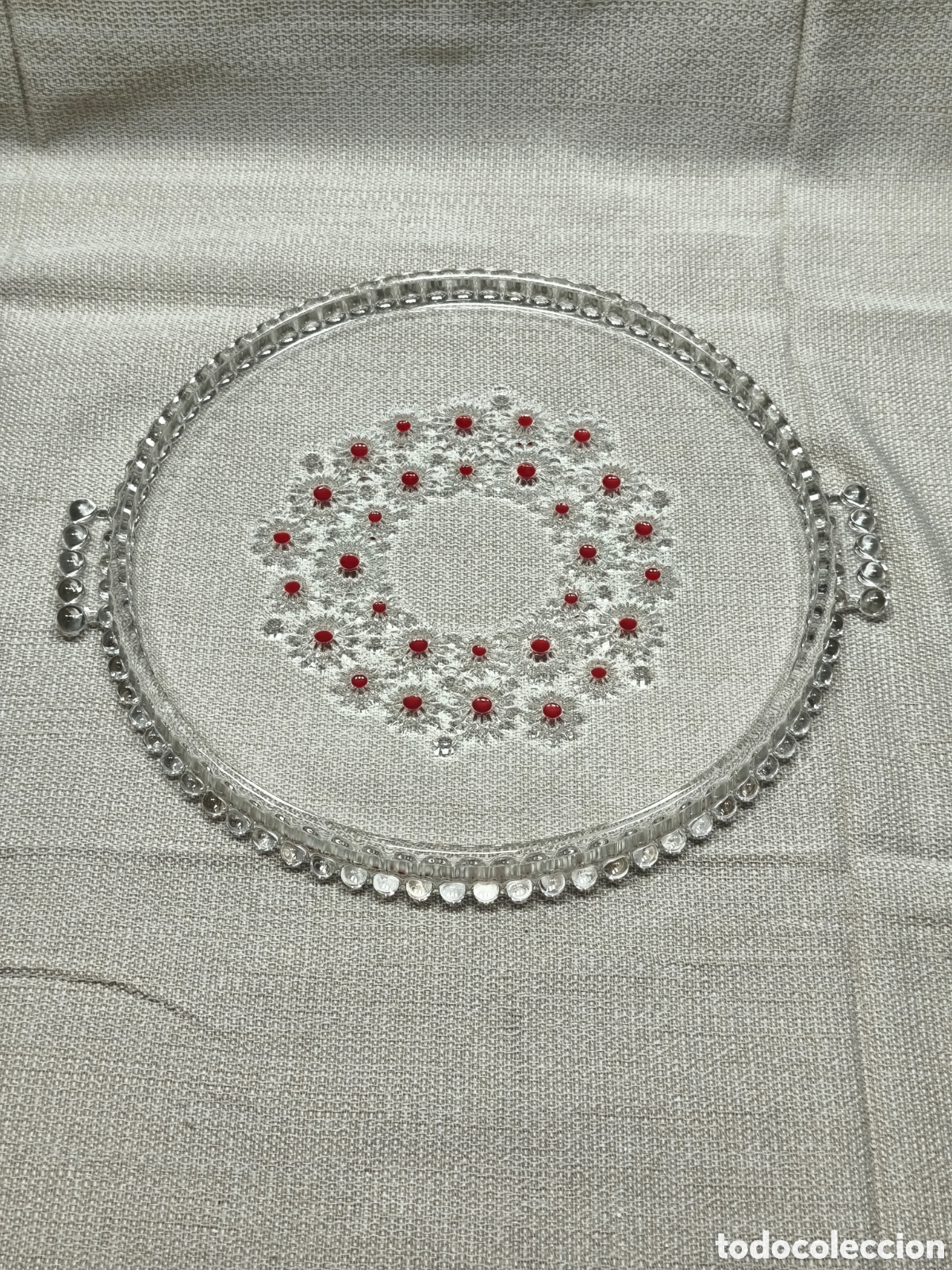 Vintage: Bandeja redonda / Tartera de Cristal Prensado Walther Glas &rdquo;Fabiola&rdquo; Alemania Occidental