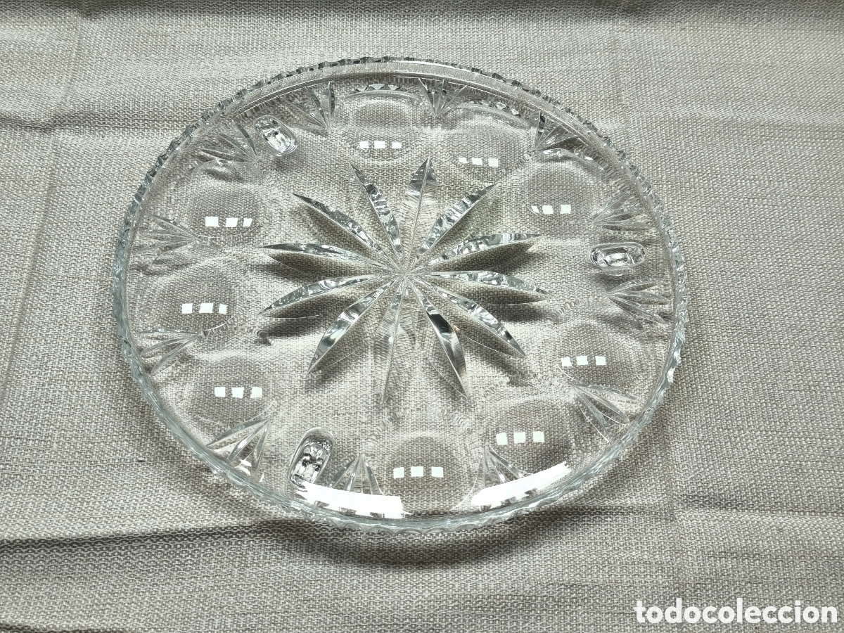 Vintage: BANDEJA CIRCULAR VINTAGE DE CRISTAL DECORADO &ndash; ESTRELLA CENTRAL &ndash; SIGLO XX
