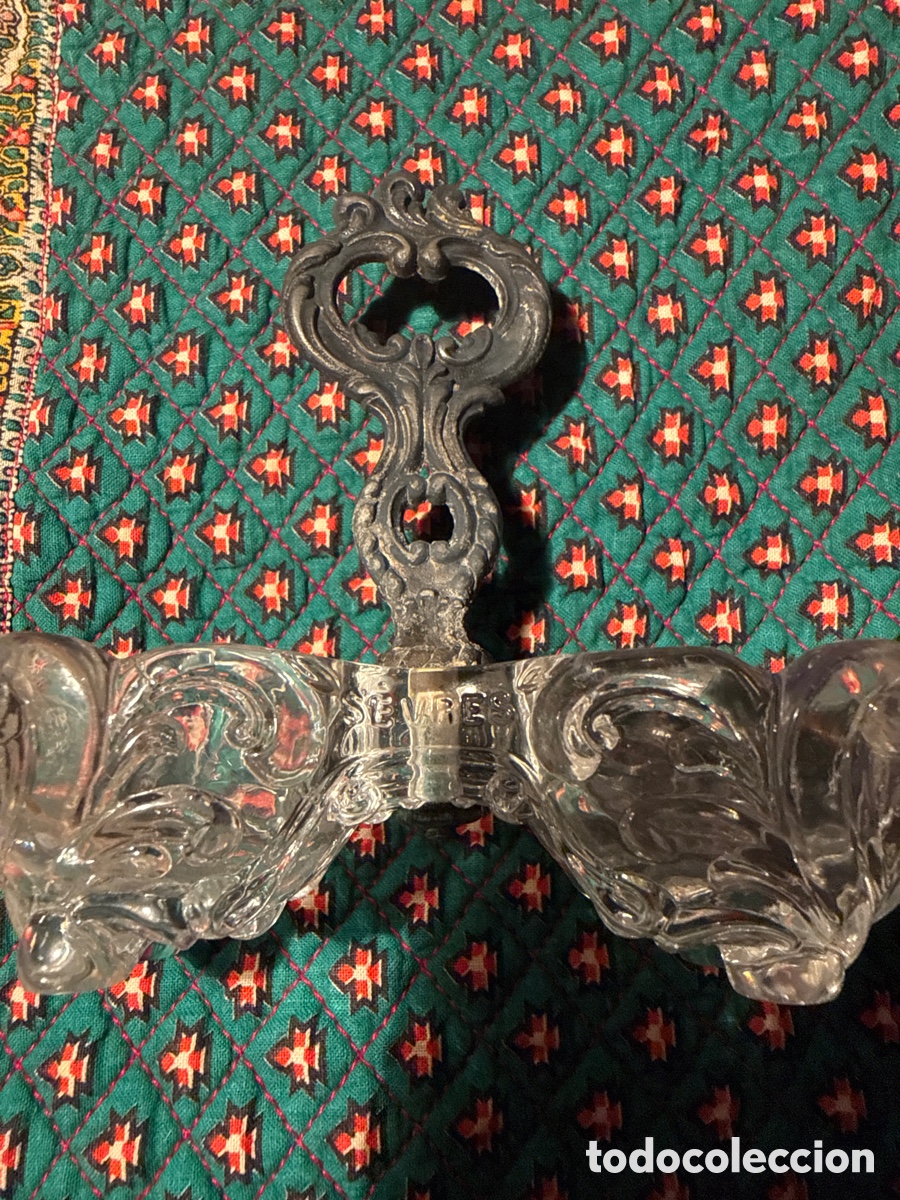 Vintage: S&egrave;vres,Salero y Pimentero, cristal con asa ornamentada