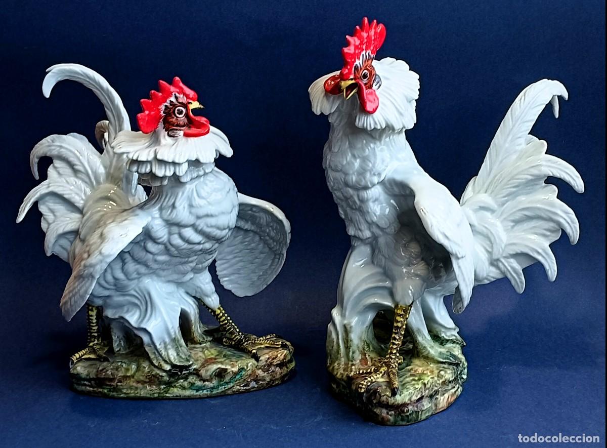 Vintage: FIGURAS GALLOS DE PELEA. PORCELANA ESMALTADA. MARTINU ESPA&Ntilde;A