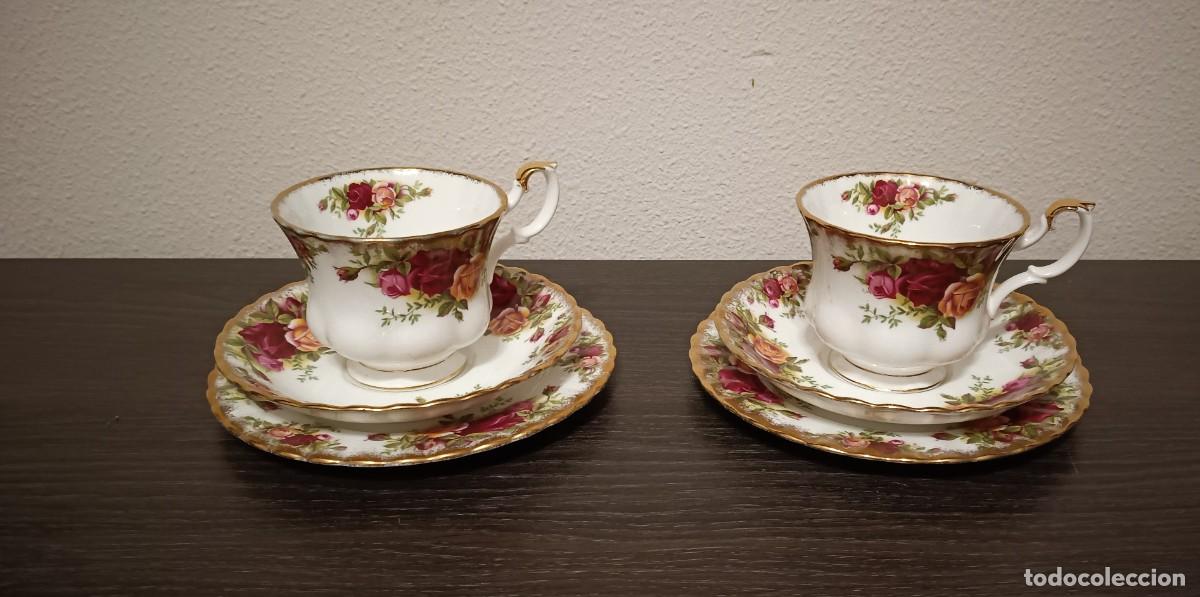 Vintage: ELEGANTE DOS TRIO DE CAF&Eacute;,(2 TAZAS+2 PLATILLOS+2 PLATILLOS DE POSTRES)DE PORCELANA FINA DE ROYAL ALB