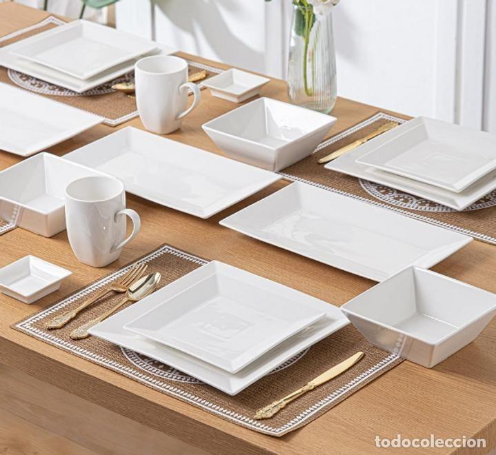 Vintage: VAJILLA CUADRADA BLANCA 20 PIEZAS &ndash; SERVICIO 6 PERSONAS &ndash; DISE&Ntilde;O MODERNO &ndash; SIN ESTRENAR