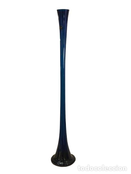 Vintage: Jarr&oacute;n cristal azul cobalto Makora. Hecho a mano. Polonia. 105 cm de alto.