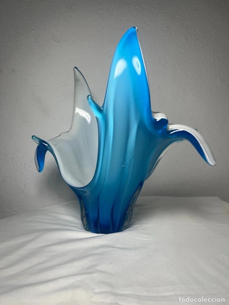 Vintage: Centro de mesa murano azul y blanco